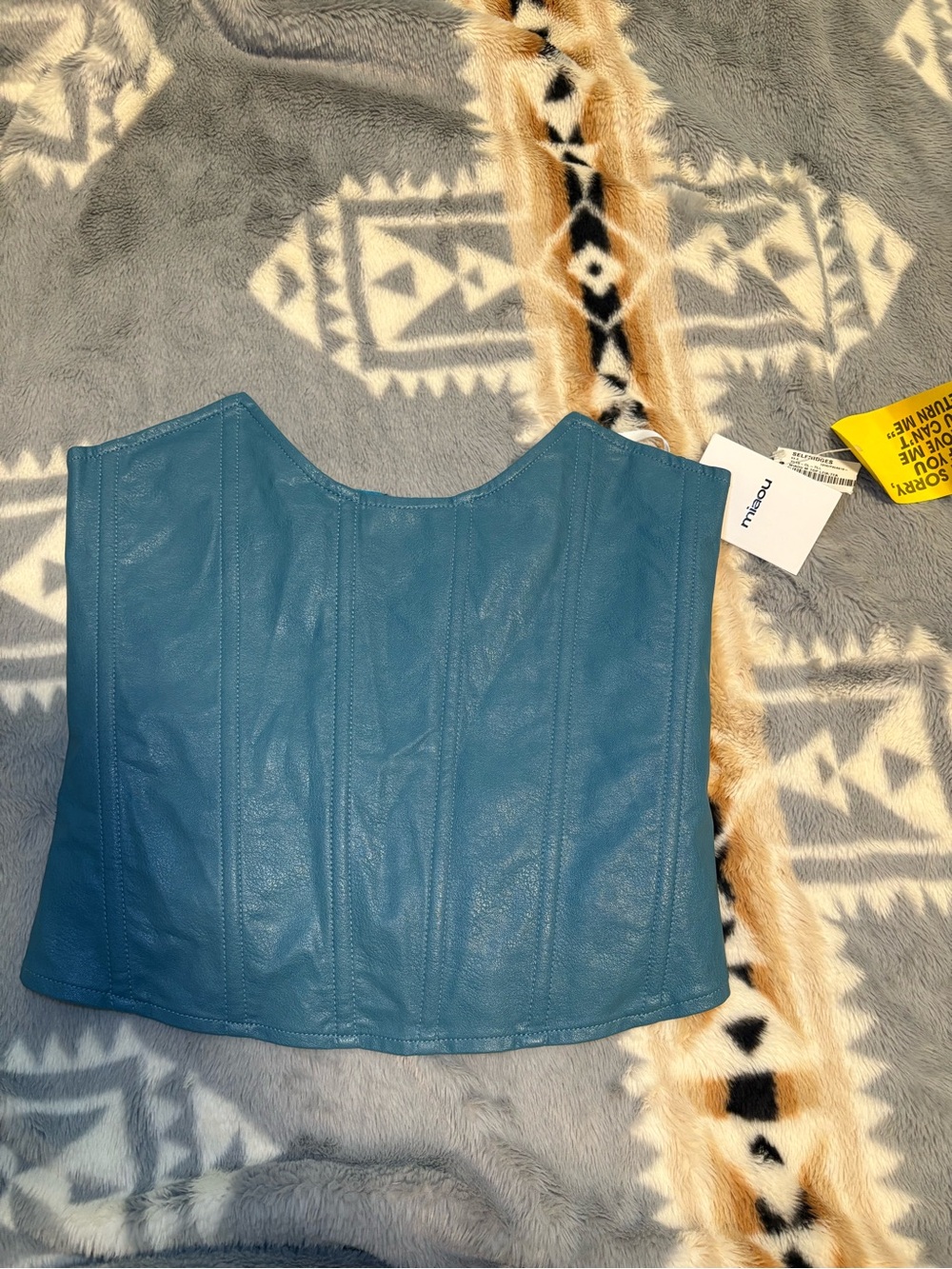 Miaou Teal Blue Faux Leather Corset Crop Top